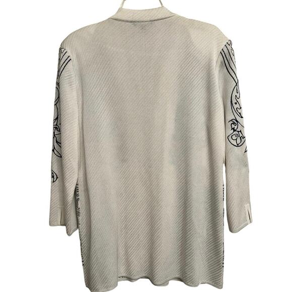 Misook White Embroidered Art Jacket Women’s Sz. L Sophisticated Versatile - Picture 2 of 11